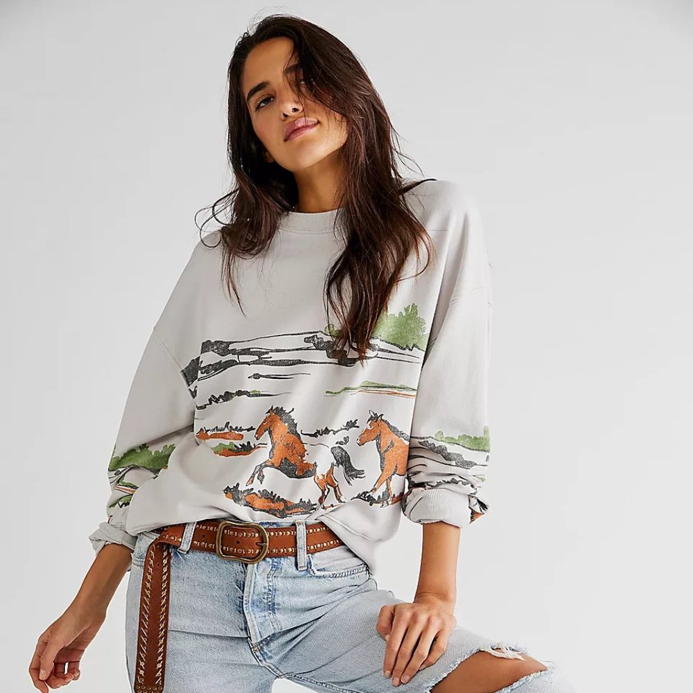 Running Horses Oversized Crewneck